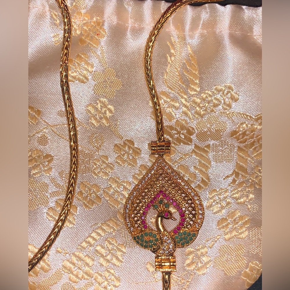 Mother’s Day special Genuine Ruby emerald CZ peacock pendant chain - Picture 3 of 8